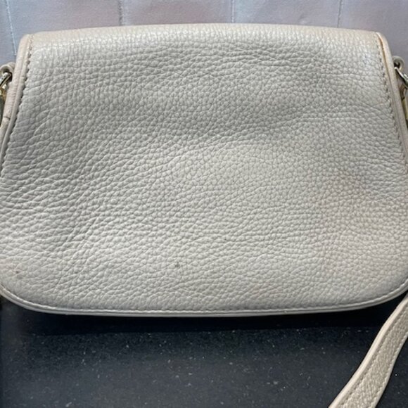 GUC TORY BURCH SIGNED BEIGE LEATHER CROSSBODY CHAIN STRAP X-OVER SMALL BAG PURSE - Picture 9 of 11